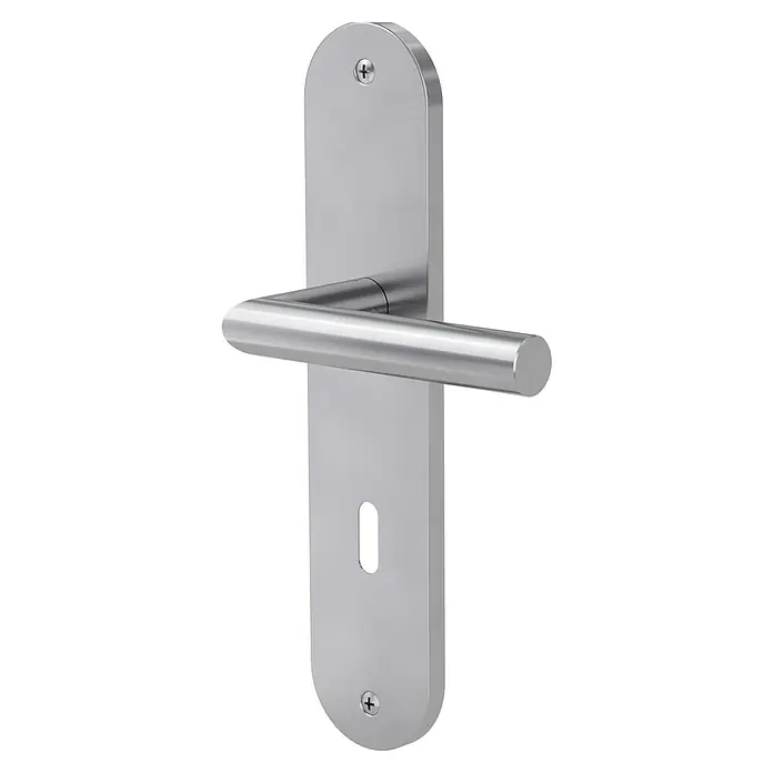 Diamond Doors Modern Zimmertürgarnitur Alaska - Edelstahl, Matt, Türstärke: 40 mm - 45 mm, Langschild, Buntbart BB - Diagonale Ansicht