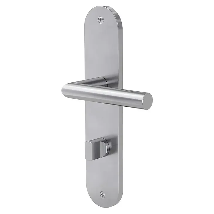 Diamond Doors Modern Zimmertürgarnitur WC Alaska - Edelstahl, Matt, Türstärke: 40 mm - 45 mm, Langschild, Schlitzkopf/Olive SK/OL - Diagonale Ansicht