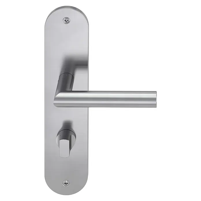 Diamond Doors Modern Zimmertürgarnitur WC Alaska - Edelstahl, Matt, Türstärke: 40 mm - 45 mm, Langschild, Schlitzkopf/Olive SK/OL - Vorderansicht