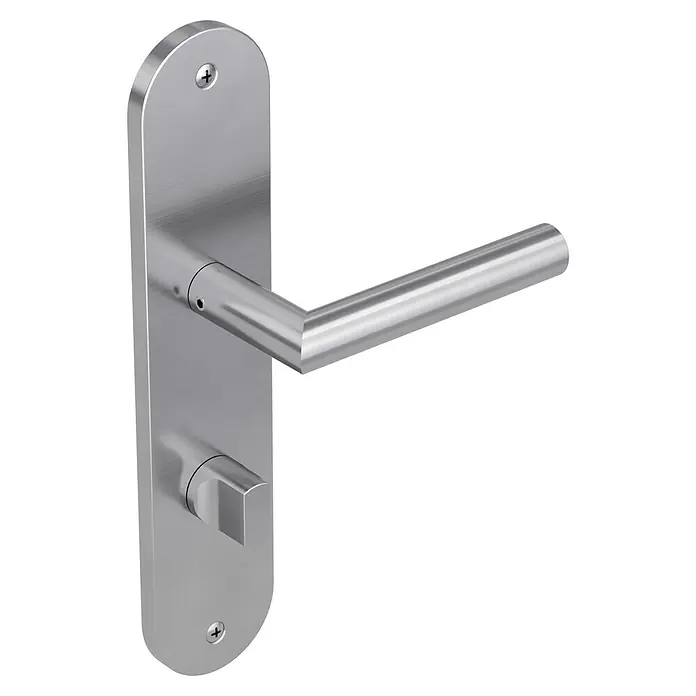 Diamond Doors Modern Zimmertürgarnitur WC Alaska - Edelstahl, Matt, Türstärke: 40 mm - 45 mm, Langschild, Schlitzkopf/Olive SK/OL - Diagonale Ansicht