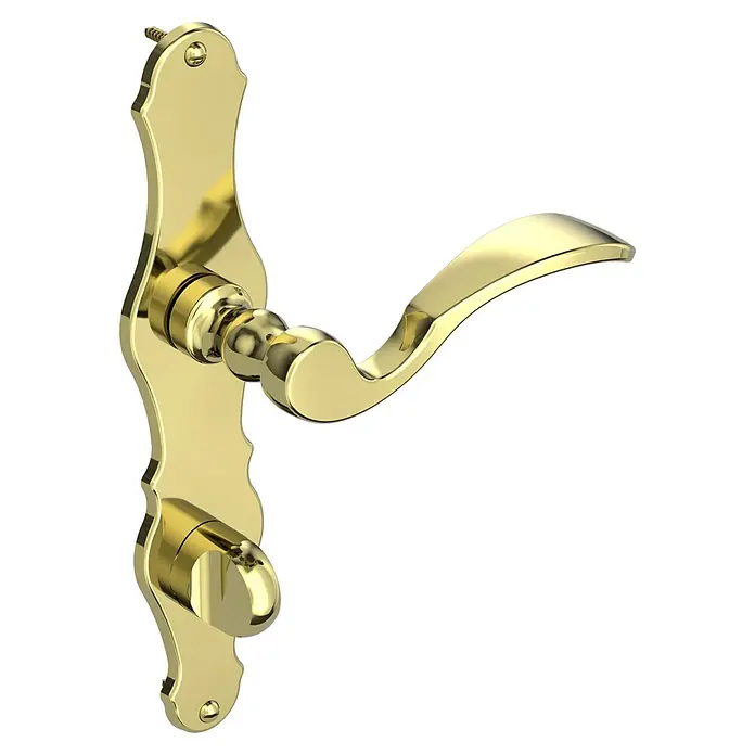 Diamond Doors Classic Zimmertürgarnitur WC Nevada - Messing, Poliert, Türstärke: 40 mm - 45 mm, Langschild, Schlitzkopf/Olive SK/OL - Diagonale Ansicht