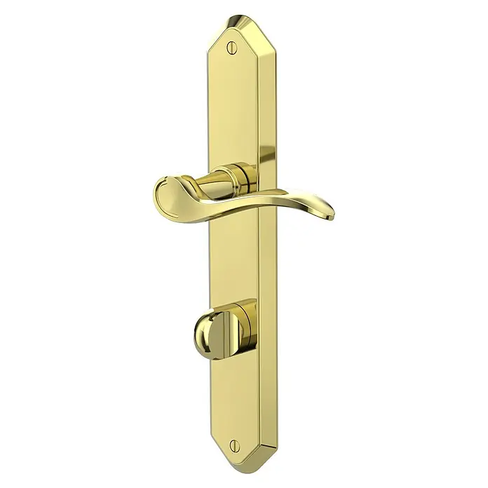 Diamond Doors Classic Zimmertürgarnitur WC Montana - Türstärke: 40 mm - 45 mm, Schlitzkopf/Olive SK/OL, Messing, L-Form - Diagonale Ansicht