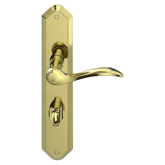 Diamond Doors Classic Zimmertürgarnitur WC Montana - Türstärke: 40 mm - 45 mm, Schlitzkopf/Olive SK/OL, Messing, L-Form - Diagonale Ansicht