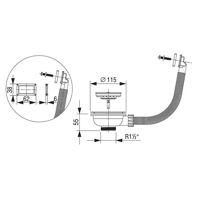 LIV Sifon za sudoper - Promjer: 70 mm - Skica