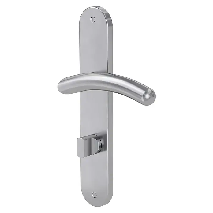 Diamond Doors Modern Zimmertürgarnitur WC Virginia - Edelstahl, Matt, Türstärke: 40 mm - 45 mm, Langschild, Schlitzkopf/Olive SK/OL - Diagonale Ansicht