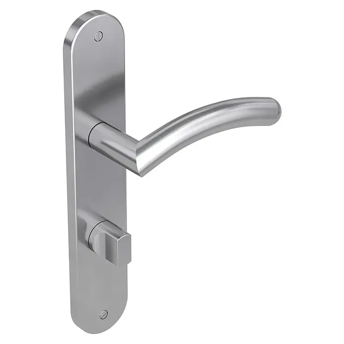 Diamond Doors Modern Zimmertürgarnitur WC Virginia - Edelstahl, Matt, Türstärke: 40 mm - 45 mm, Langschild, Schlitzkopf/Olive SK/OL - Diagonale Ansicht