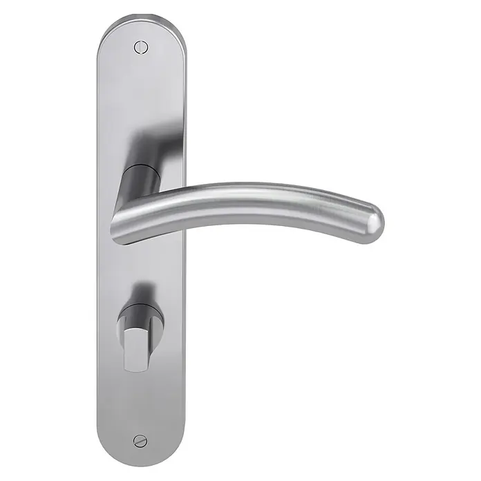 Diamond Doors Modern Zimmertürgarnitur WC Virginia - Edelstahl, Matt, Türstärke: 40 mm - 45 mm, Langschild, Schlitzkopf/Olive SK/OL - Diagonale Ansicht