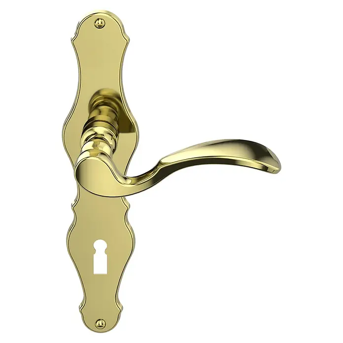 Diamond Doors Classic Zimmertürgarnitur Nevada - Messing, Poliert, Türstärke: 40 mm - 45 mm, Langschild, Buntbart BB - Vorderansicht