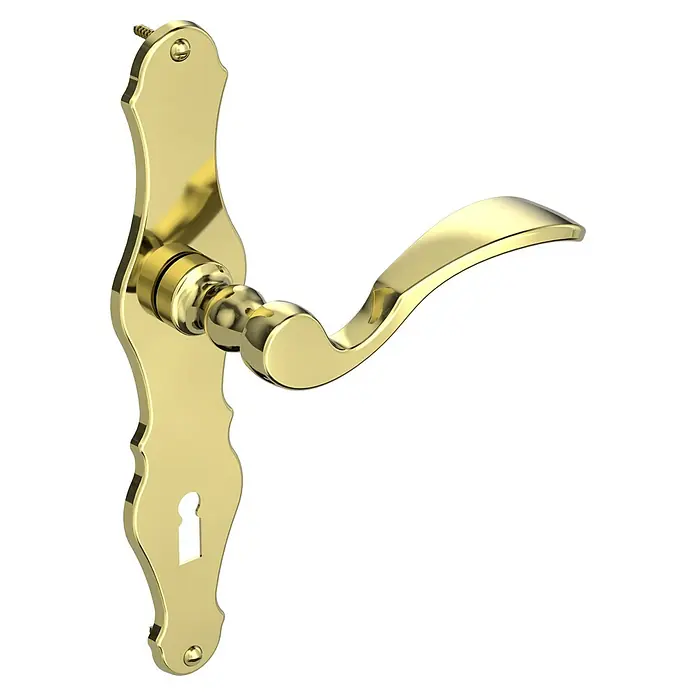 Diamond Doors Classic Zimmertürgarnitur Nevada - Messing, Poliert, Türstärke: 40 mm - 45 mm, Langschild, Buntbart BB - Diagonale Ansicht