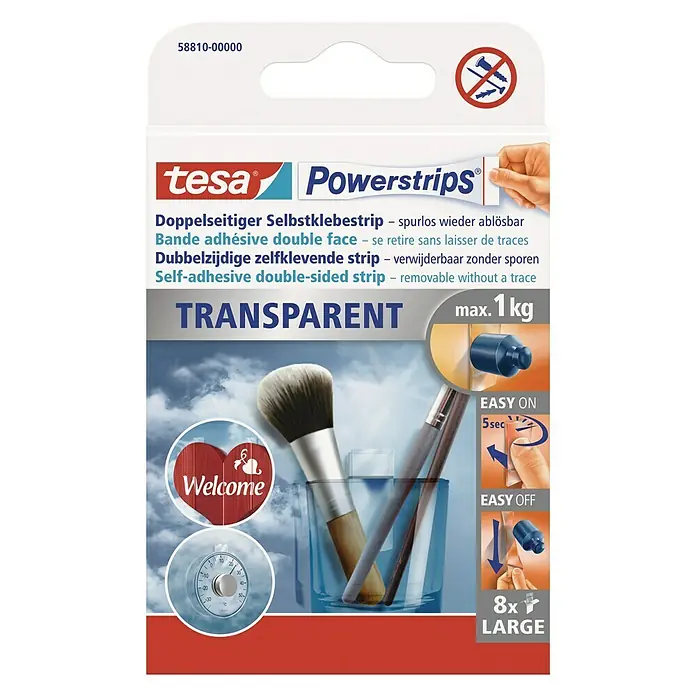 Tesa Powerstrips Selbstklebestrip Transparent Large - 8 Stk. - Vorderansicht