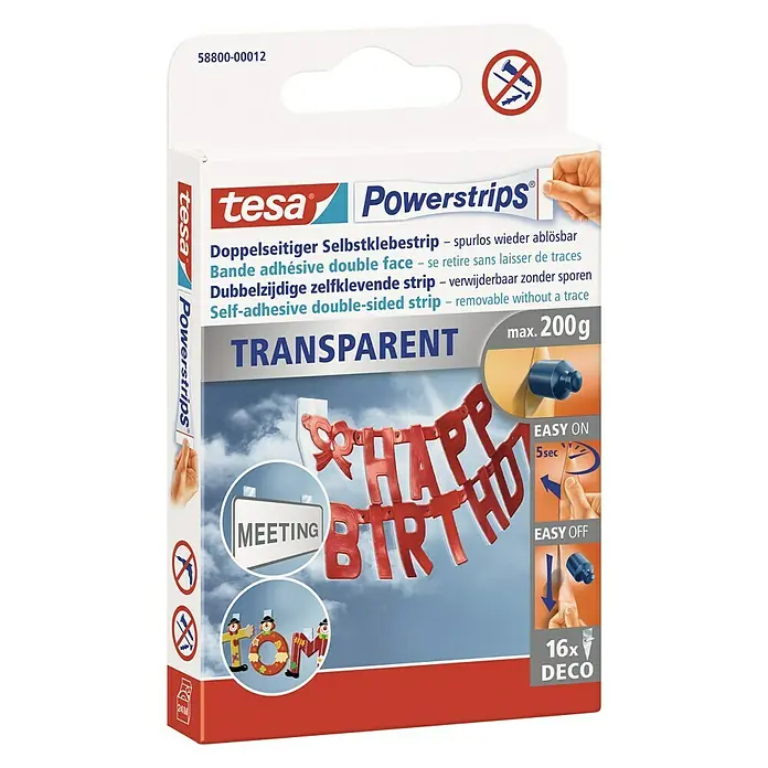 Tesa Powerstrips Selbstklebestrip DECO - 16 Stk. - Diagonale Ansicht