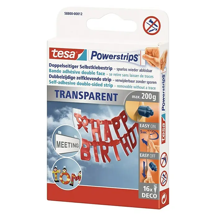 Tesa Powerstrips Selbstklebestrip DECO - 16 Stk. - Diagonale Ansicht