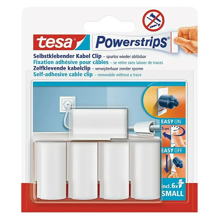 Tesa Powerstrips Kabel-Clip - Weiß, 5 Stk. - Vorderansicht