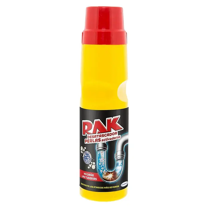 Desatascador en perlas Rak - 375 g, Botella - Vista frontal