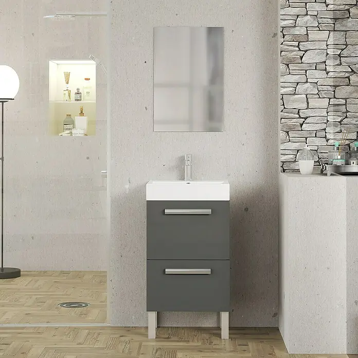 Conjunto de mueble de baño Lidia - 45 cm, 3 piezas, Gris - Foto ambiente