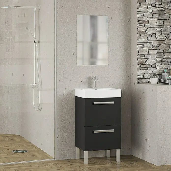 Conjunto de mueble de baño Lidia - 45 cm, 3 piezas, Negro - Foto ambiente