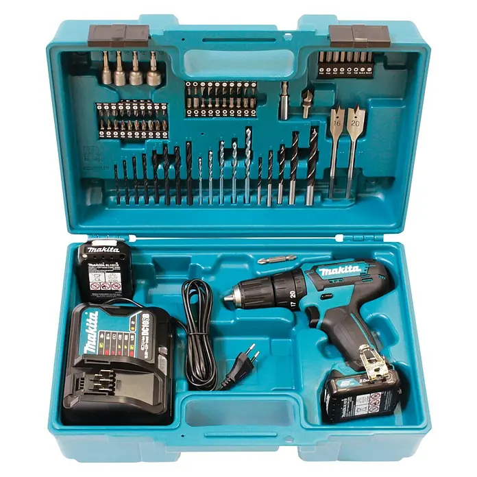 Makita Akku-Schlagbohrschrauber HP333DSAX1 - 12 V, 2 Akkus, 2 Ah, Leerlaufdrehzahl: 0 U/min - 1.700 U/min - Diagonale Ansicht
