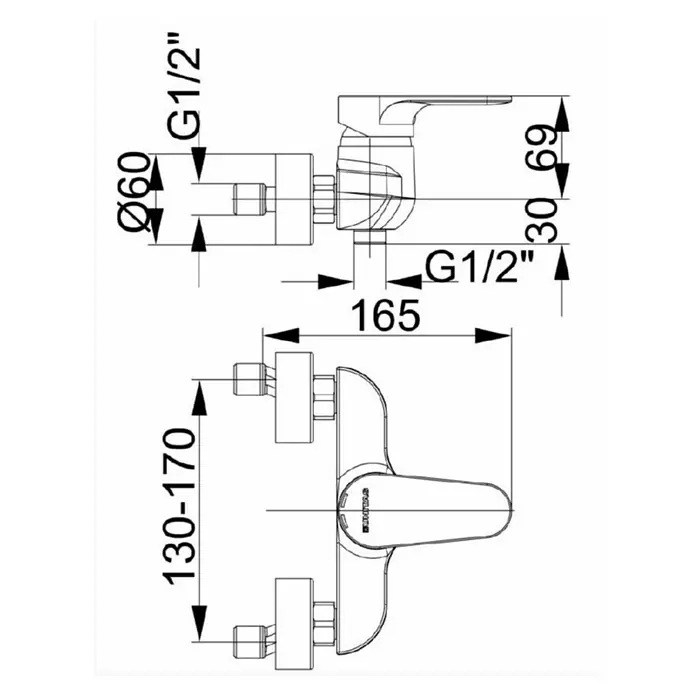 Herz Unitas Slavina za tuš Infinity - D x V: 165 x 99 mm - Skica