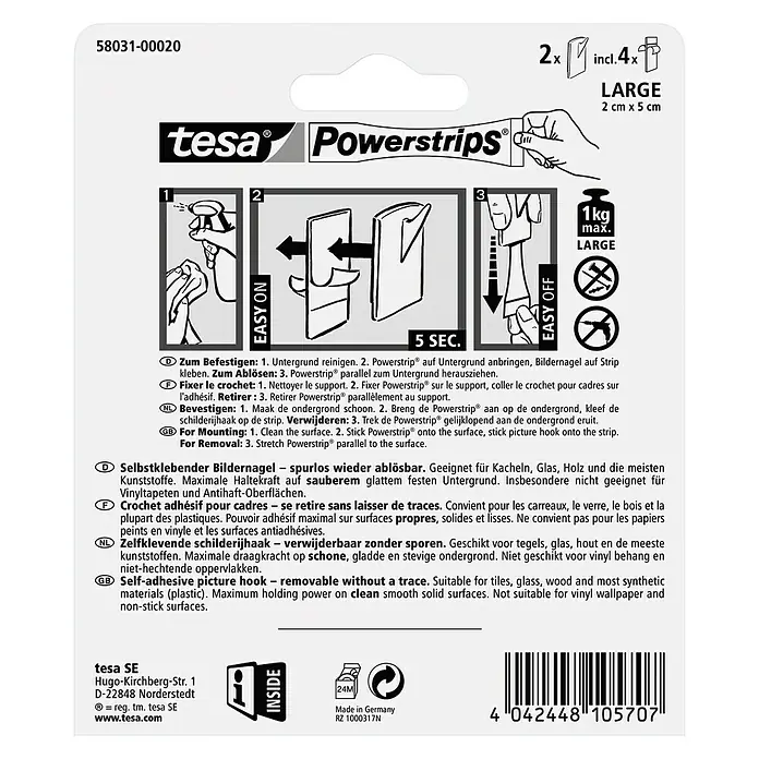 Tesa Powerstrips Bilder-Nagel - Selbstklebend, Weiß - Rückansicht