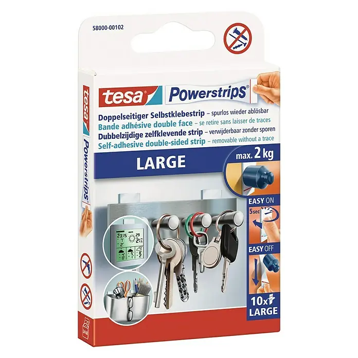 Tesa Powerstrips Selbstklebestrip Large - 10 Stk. - Diagonale Ansicht