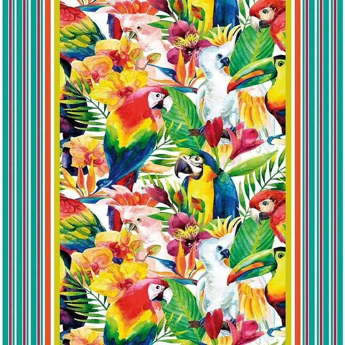 Mantel para mesa a metros Loros - Ancho: 137 cm, Multicolor - Primer plano