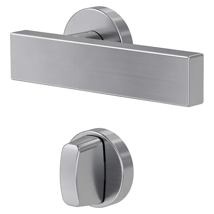 Diamond Doors Modern Zimmertürgarnitur WC Cube - Edelstahl, Schlitzkopf/Olive SK/OL - Diagonale Ansicht