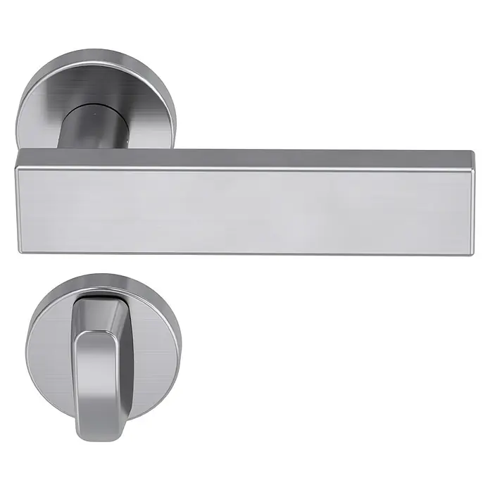 Diamond Doors Modern Zimmertürgarnitur WC Cube - Edelstahl, Schlitzkopf/Olive SK/OL - Diagonale Ansicht