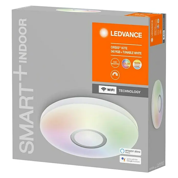 Ledvance LED-Deckenleuchte rund - 18 W, Ø x H: 34 x 8 cm, Weiß, RGBW - Diagonale Ansicht