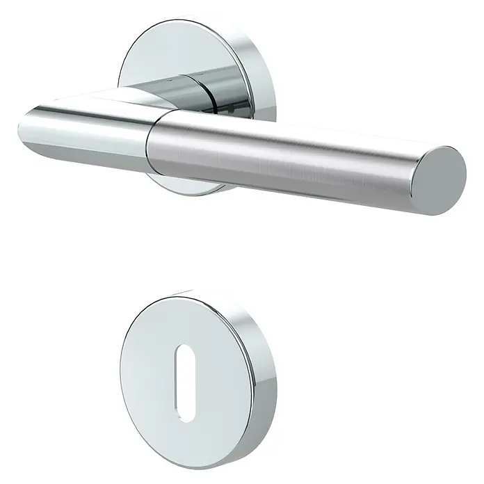 Diamond Doors Creative Zimmertürgarnitur Dallas - Türstärke: 40 mm - 45 mm, Buntbart BB, Edelstahl, L-Form - Diagonale Ansicht