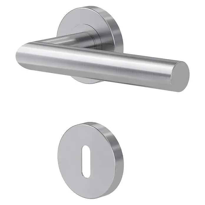 Diamond Doors Modern Zimmertürgarnitur L-Form BB - Edelstahl, Buntbart BB - Diagonale Ansicht