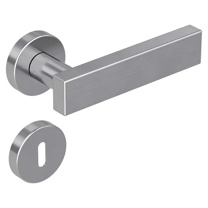 Diamond Doors Modern Zimmertürgarnitur Cube - Edelstahl, Buntbart BB - Diagonale Ansicht