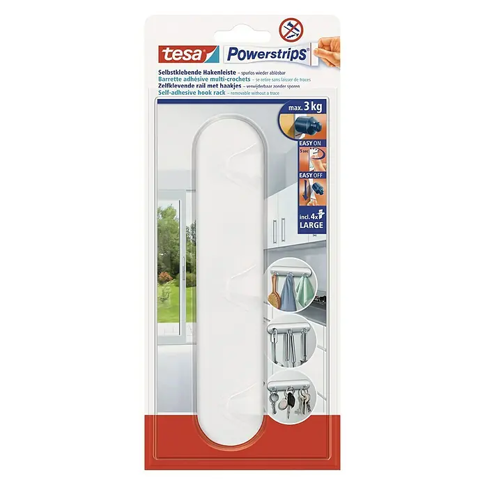 Tesa Powerstrips Hakenleiste - Selbstklebend, Weiß - Vorderansicht