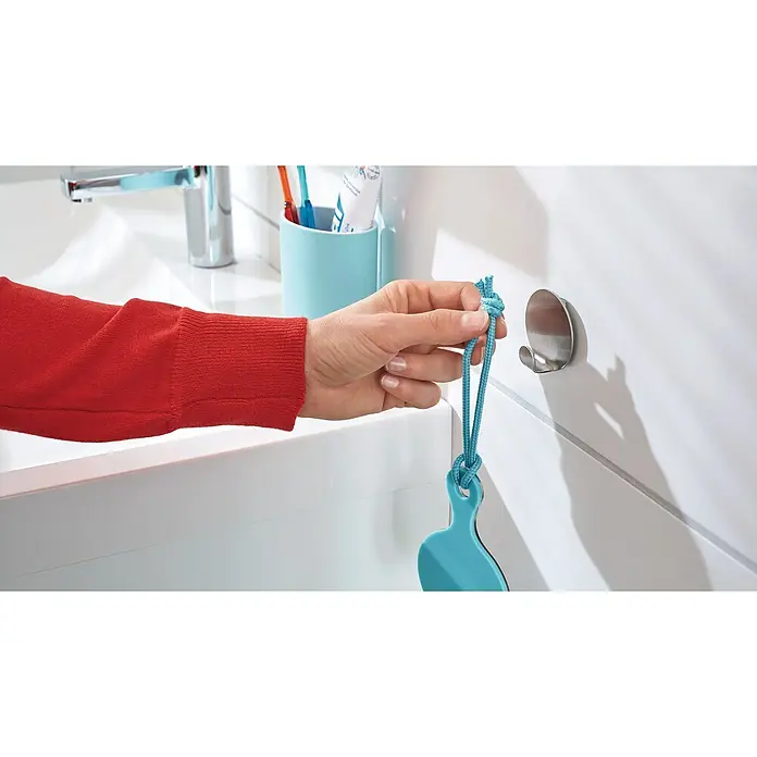 Tesa Powerstrips Selbstklebehaken - Rund, Größe: S, Metallic, 2 Stk. - Anwendungsbeispiel