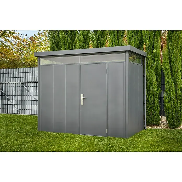 Gardol Gerätehaus Pure Line - Außenbreite inkl. Dachüberstand: 274 cm, Außentiefe inkl. Dachüberstand: 154 cm, Metall, Anthrazit - Stimmungsaufnahme