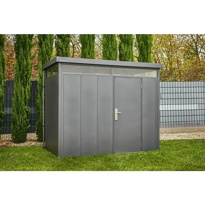 Gardol Gerätehaus Pure Line - Außenbreite inkl. Dachüberstand: 274 cm, Außentiefe inkl. Dachüberstand: 154 cm, Metall, Anthrazit - Stimmungsaufnahme
