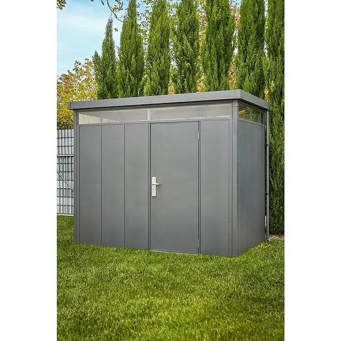 Gardol Gerätehaus Pure Line - Außenbreite inkl. Dachüberstand: 274 cm, Außentiefe inkl. Dachüberstand: 154 cm, Metall, Anthrazit - Stimmungsaufnahme