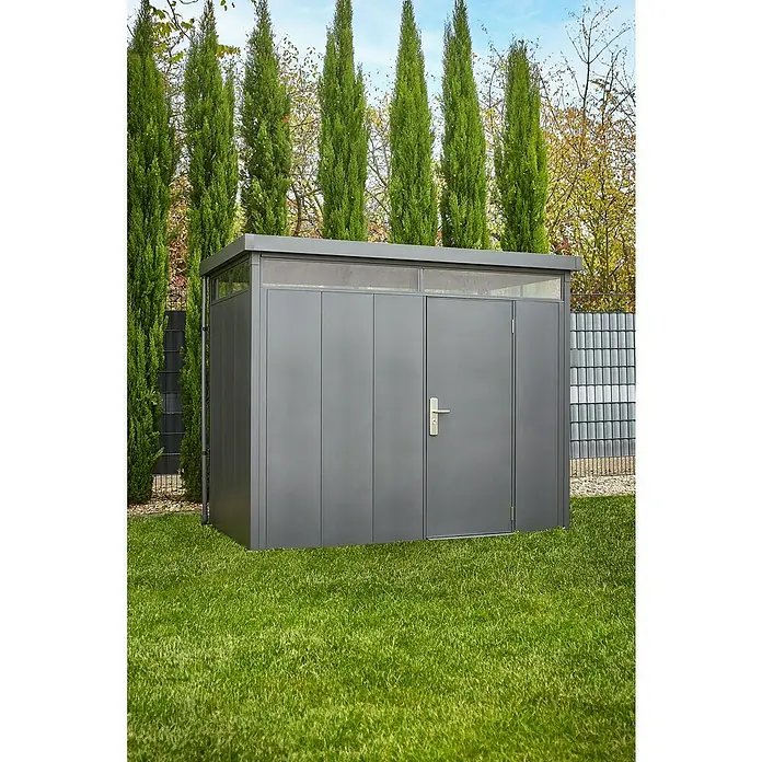 Gardol Gerätehaus Pure Line - Außenbreite inkl. Dachüberstand: 274 cm, Außentiefe inkl. Dachüberstand: 154 cm, Metall, Anthrazit - Stimmungsaufnahme