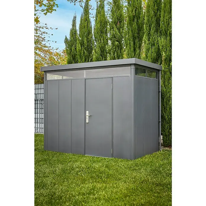 Gardol Gerätehaus Pureline - Außenbreite inkl. Dachüberstand: 274 cm, Außentiefe inkl. Dachüberstand: 154 cm, Metall, Anthrazit - Stimmungsaufnahme
