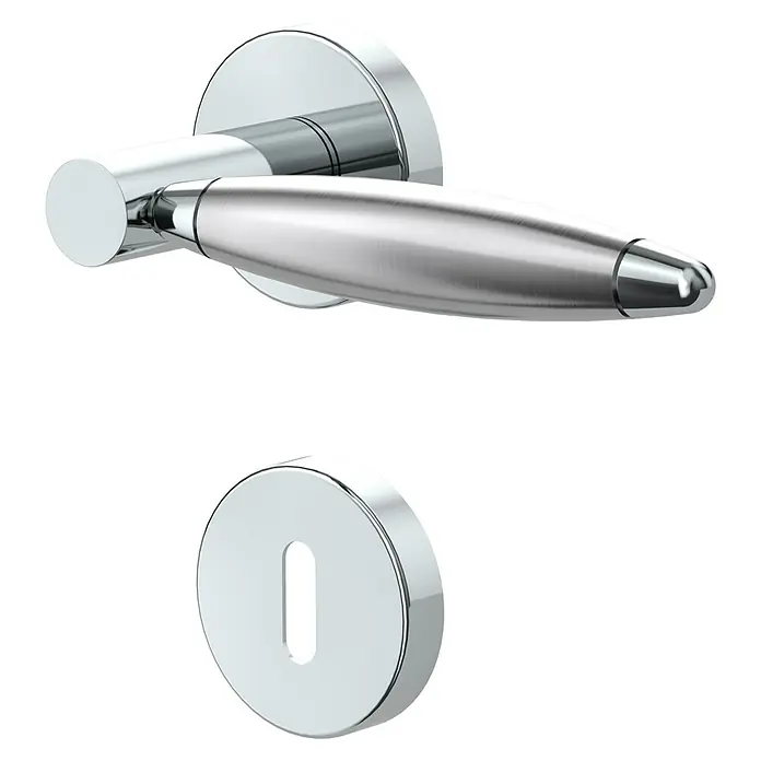 Diamond Doors Creative Zimmertürgarnitur Ohio - Türstärke: 40 mm - 45 mm, Buntbart BB, Edelstahl, L-Form - Diagonale Ansicht