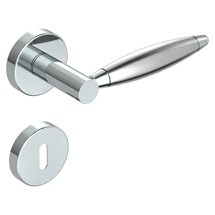 Diamond Doors Creative Zimmertürgarnitur Ohio - Türstärke: 40 mm - 45 mm, Buntbart BB, Edelstahl, L-Form - Diagonale Ansicht