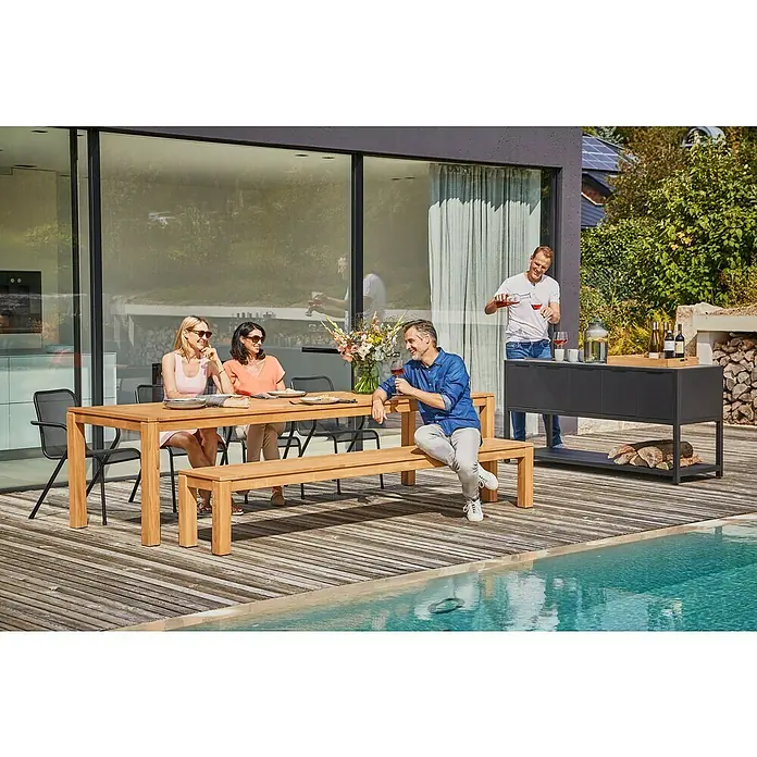 Sunfun Laura Gartentisch - L x B x H: 300 x 100 x 76 cm, Helles Teakholz - Anwendungsbeispiel