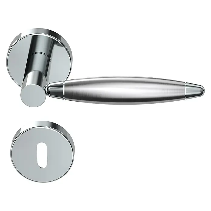 Diamond Doors Creative Zimmertürgarnitur Ohio - Türstärke: 40 mm - 45 mm, Buntbart BB, Edelstahl, L-Form - Diagonale Ansicht