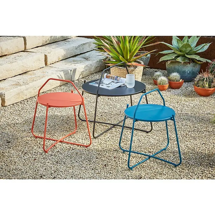 Sunfun Melina Garten-Beistelltisch rund - L x B x H: 80 x 80 x 60,5 cm, Schwarz - Stimmungsaufnahme
