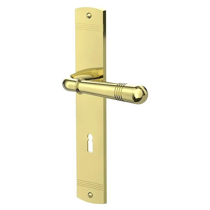 Diamond Doors Classic Zimmertürgarnitur Kalifornien - Messing, Poliert, Türstärke: 40 mm - 45 mm, Langschild - Diagonale Ansicht