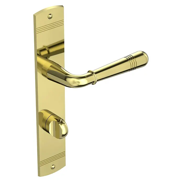 Diamond Doors Classic Zimmertürgarnitur WC Kalifornien - Messing, Poliert, Türstärke: 40 mm - 45 mm, Langschild - Diagonale Ansicht