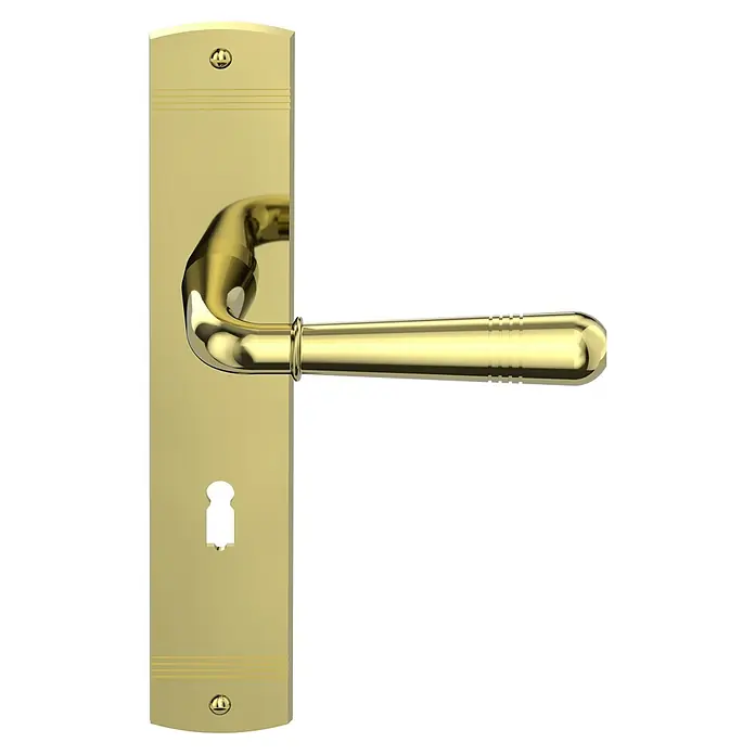 Diamond Doors Classic Zimmertürgarnitur Kalifornien - Messing, Poliert, Türstärke: 40 mm - 45 mm, Langschild - Vorderansicht
