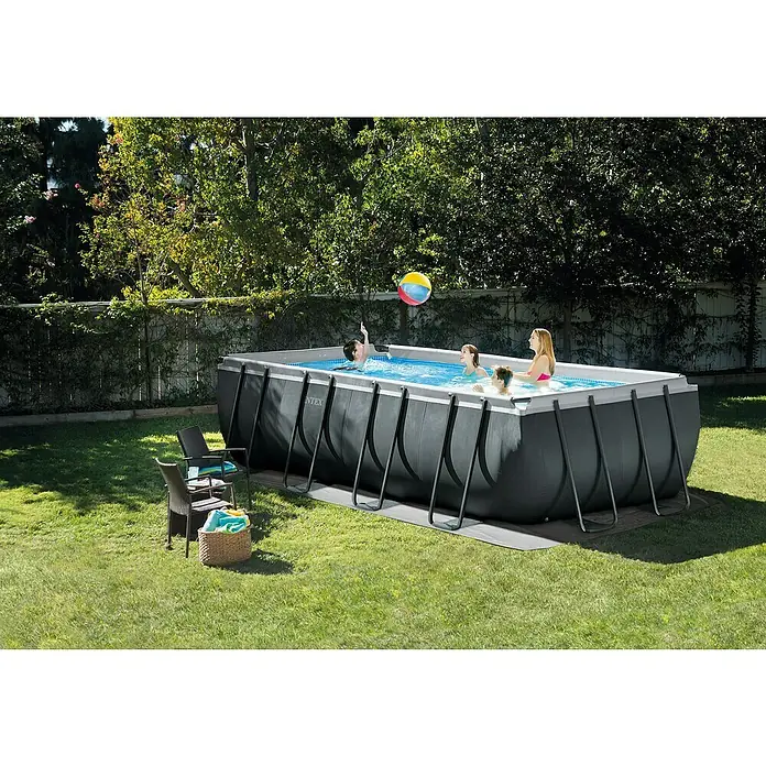 Set bazen s priborom Frame Pool Ultra Quadra XTR - D x Š x V: 549 x 274 x 132 cm, 17.203 l, Tamnosive boje - Proizvod u upotrebi