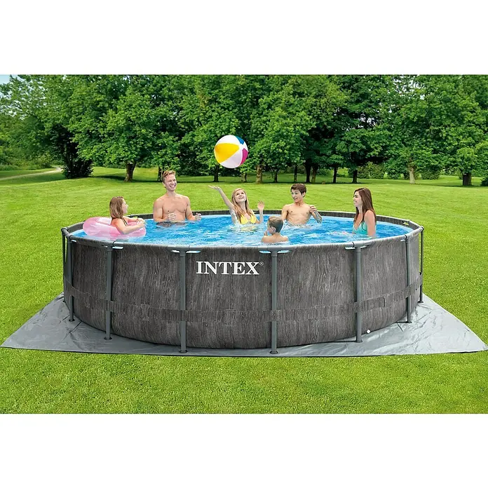 Intex Piscina Frame Greywood - Ø x Al: 457 x 122 cm, 16,8 m³, Gris - Producto en uso