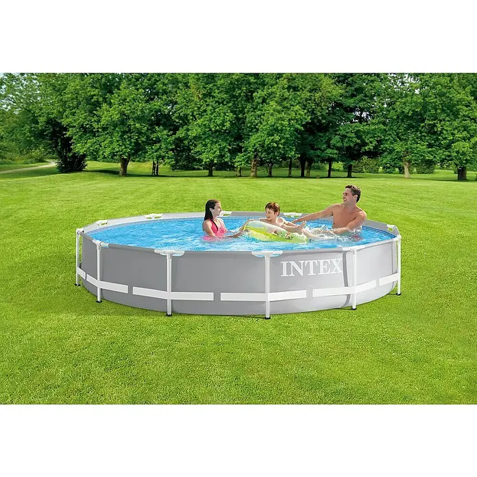 Intex Piscina Frame Prism Rondo - Ø x Al: 366 x 76 cm, 6.503 l, Gris - Producto en uso