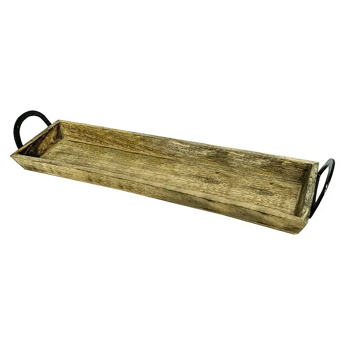 Deko-Tablett Burned - Braun, 54 x 16,5 x 10 cm, Holz - Diagonale Ansicht